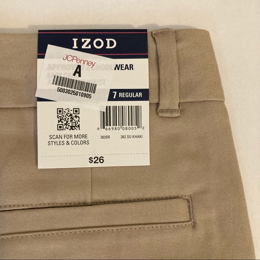 IZOD Girls (7) tan, navy school shorts & polo NEW!
